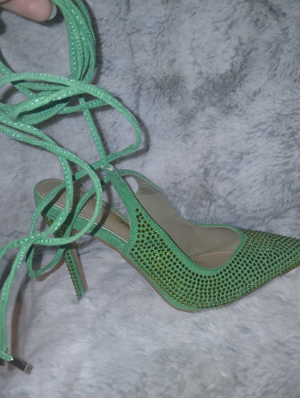 Fashion Nova Emerald Green Rhinestone Lace-Up Stiletto